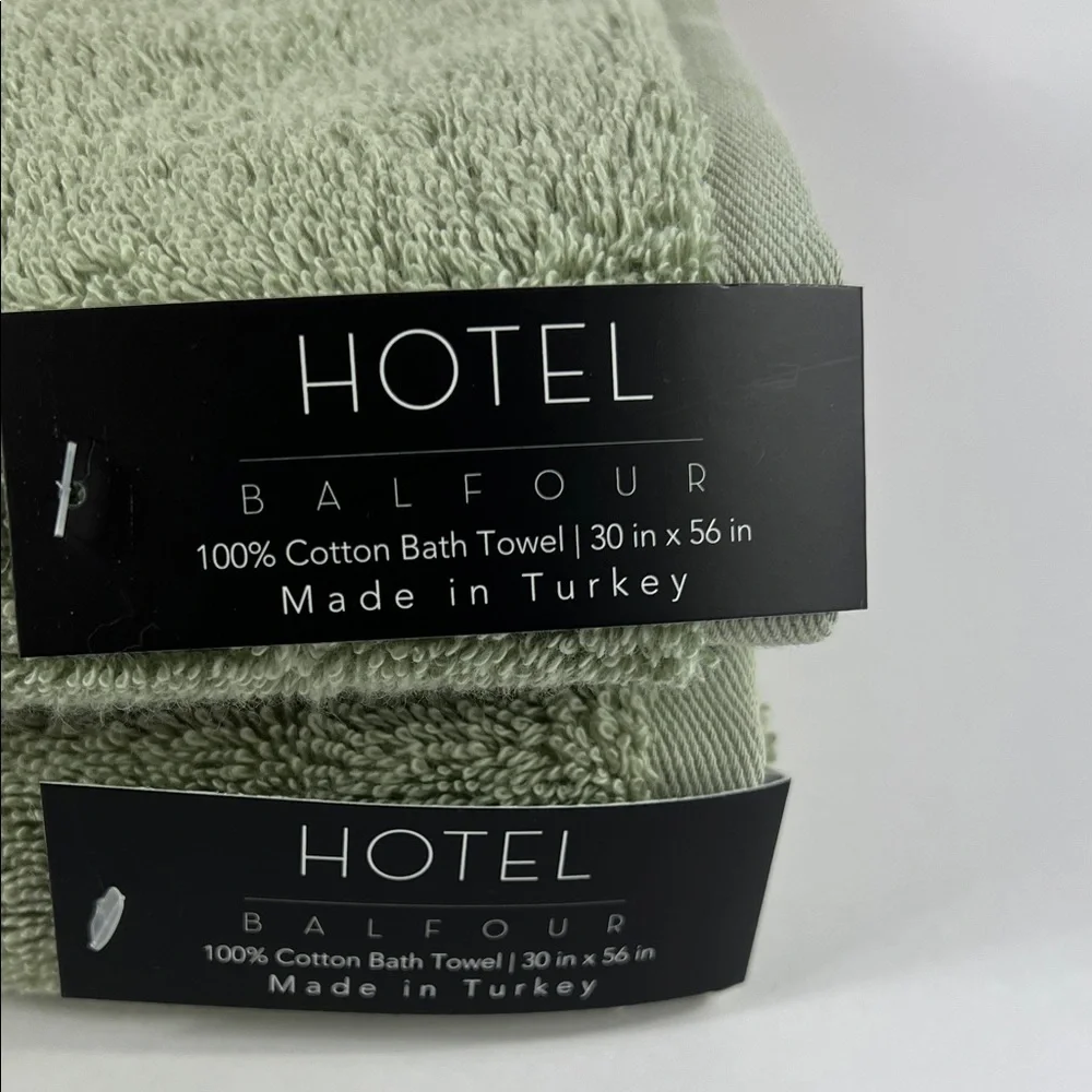 Hotel Balfour Bath Towel Set Sage Green White Stripe Soft Cotton Set of 2 NEW